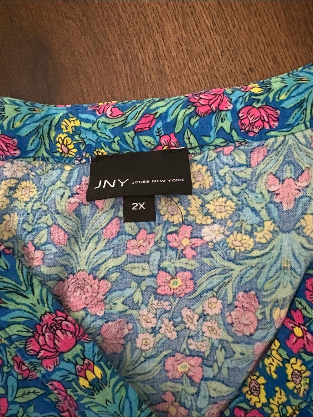 Jones New York Floral Print Vneck Blouse - Blue Pink Green - Picture 8 of 9